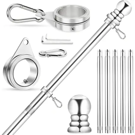 6 FT Stainless Steel Spinning Flagpole Kit Flag Pole for House