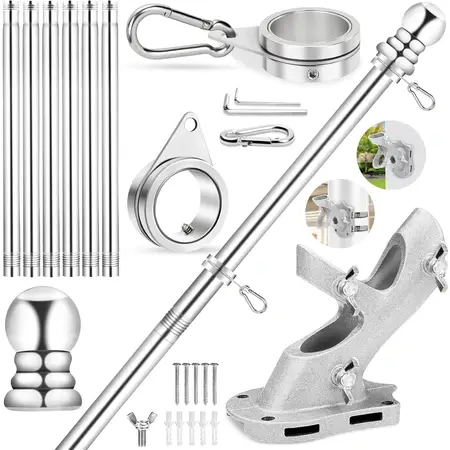7 FT No Tangle Stainless Steel Spinning Flagpole Kit for American Flags